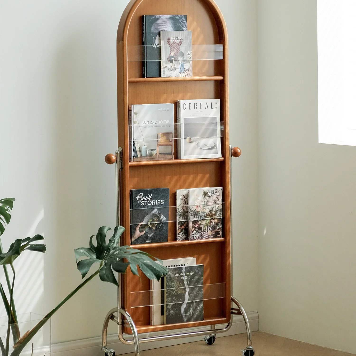 

Removable Magazine Rack Mirror Display Rack Retro Bookshelf Storage
