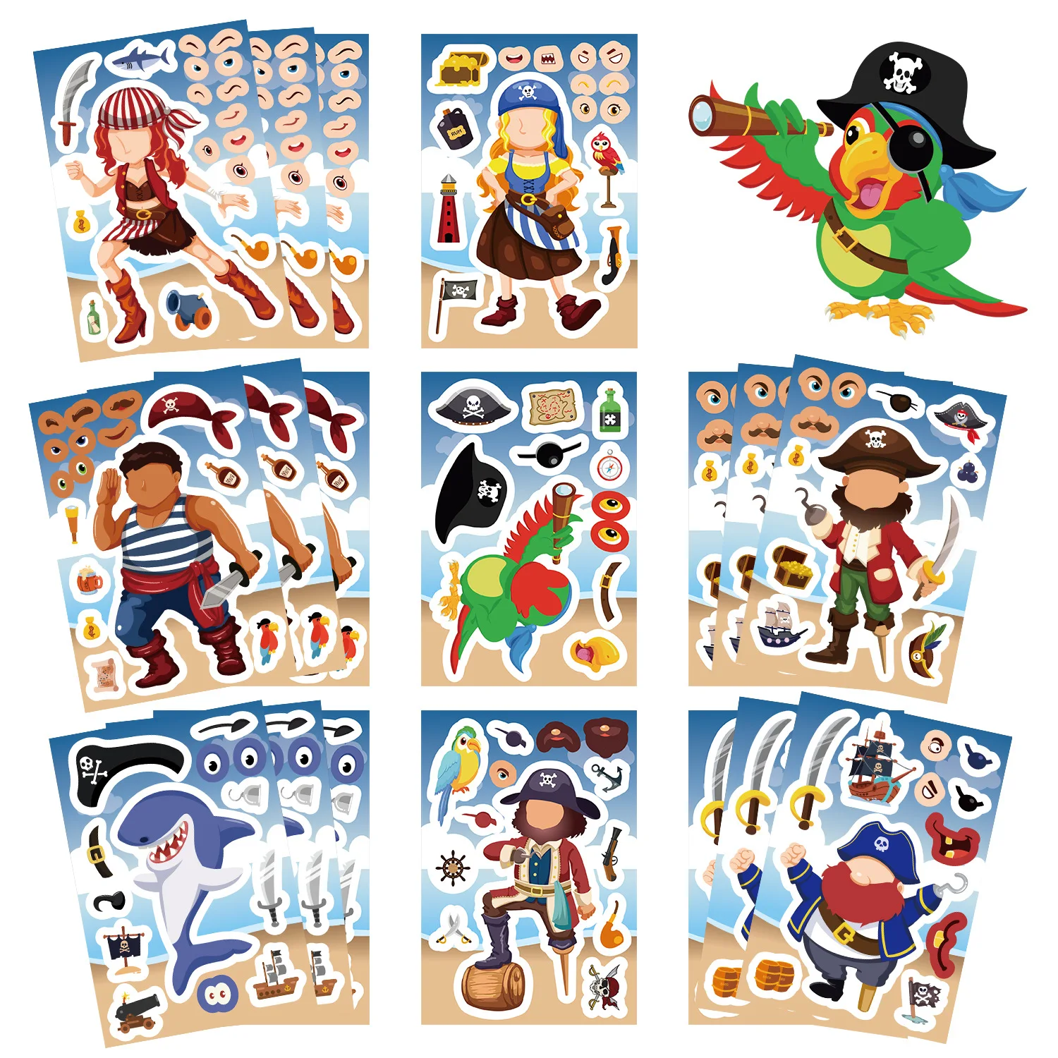 

8 листов капитан пират серии головоломки наклейки Make-A-Face DIY сборка забавные детские головоломки материал для аккаунта водонепроницаемая наклейка