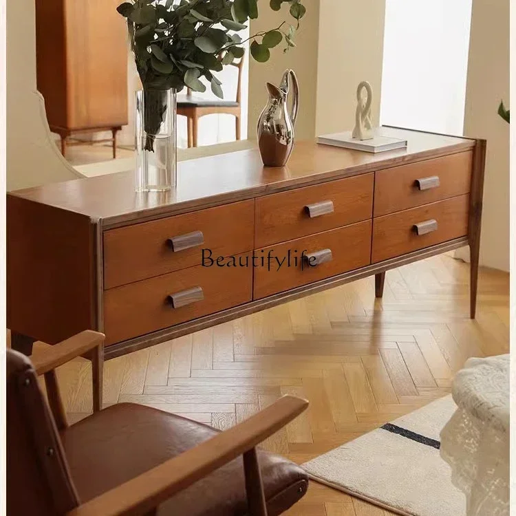 

LJY*retro solid wood entrance locker medieval living room simple storage cabinet