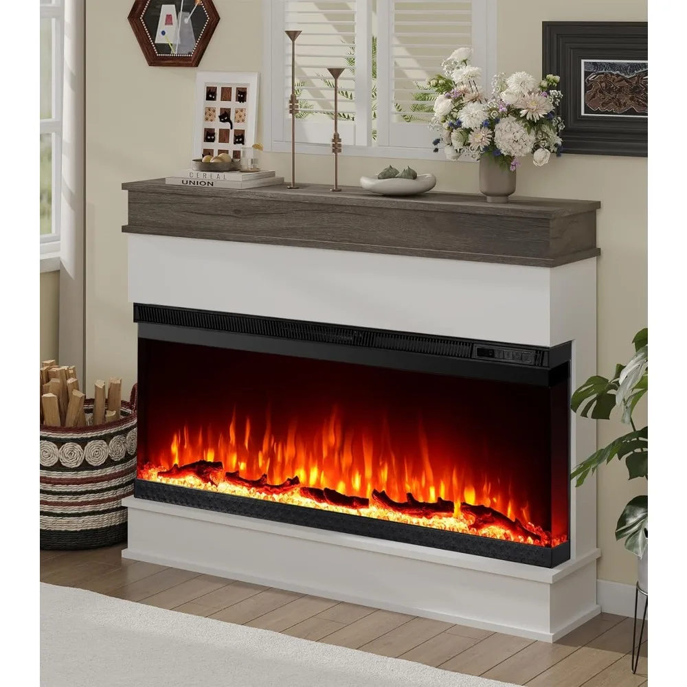 Chimenea eléctrica con vista de 3 caras, repisa minimalista, efecto llama de 12 colores, calentador de 1500/750 vatios, Control remoto