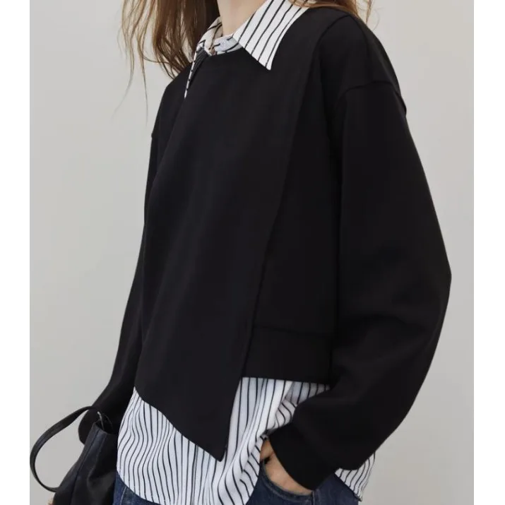 Bla design sentido moletom com capuz de duas peças feminino outono 2023 nova cor pura longo sve simples primavera outono moletom feminino