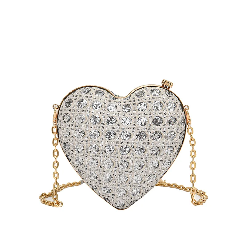 Shiny Rhinestones Women Heart Shape Clutch Purse Lady Gold Evening Minaudiere Bags Bridal Wedding Handbags Formal Party Purses