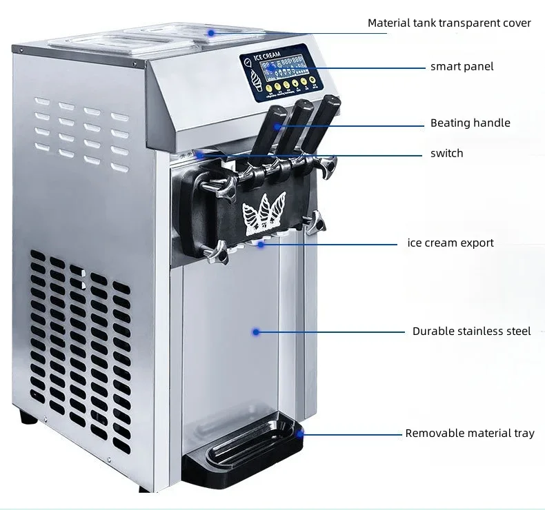 Kommerzielle Eismaschine, 5,8 Gallonen pro Stunde, Soft Serve Auto Clean, 3 Geschmacksrichtungen, perfekt für Restaurants, Snackbar