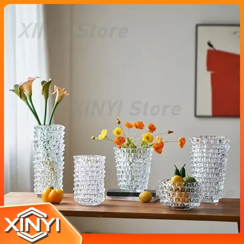 for Handmade Transparent Glass Vase Shiny Triangular Prism Spiked Design Dining Table Decoration Wedding Centerpiece