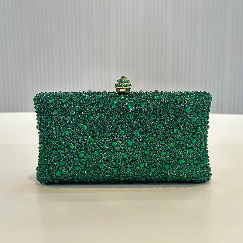 

Luxurious Hot Stamping Evening Bags Women Bling Diamond Annual Party Dark Green/navy Crystal Handbag Wedding Bride Mother Purse