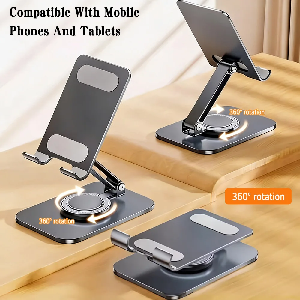 360 Rotatable Metal Phone Tablet Stand Foldable Desktop Phone Holder Smartphone Kickstand Tablets Anti-Slip Desk Mount Brackets view 2
