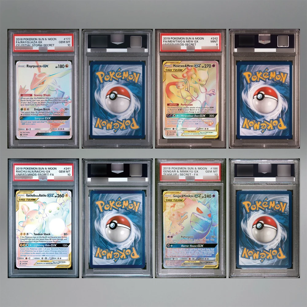 Tarjeta Coleccionable DIY PTCG Versión en Inglés Hecha a Mano, Rayquaza GX, Raichu y Alolan Raichu GX, Gengar, Tarjeta de Valor Raro de 10 Puntos, Regalo