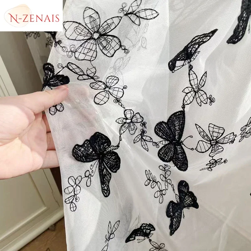 Niche High-end Design Relief Black Butterfly Gauze Curtain Retro Style Romantic Curtains for Living Room Bedroom Dining Customiz