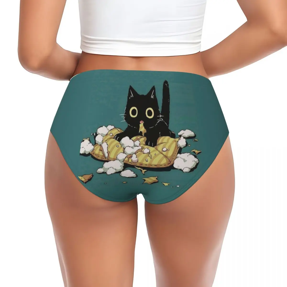 Custom Cute Black Cat Funny Wallpaper Brief Panties Women Breathable Stretch Underwear