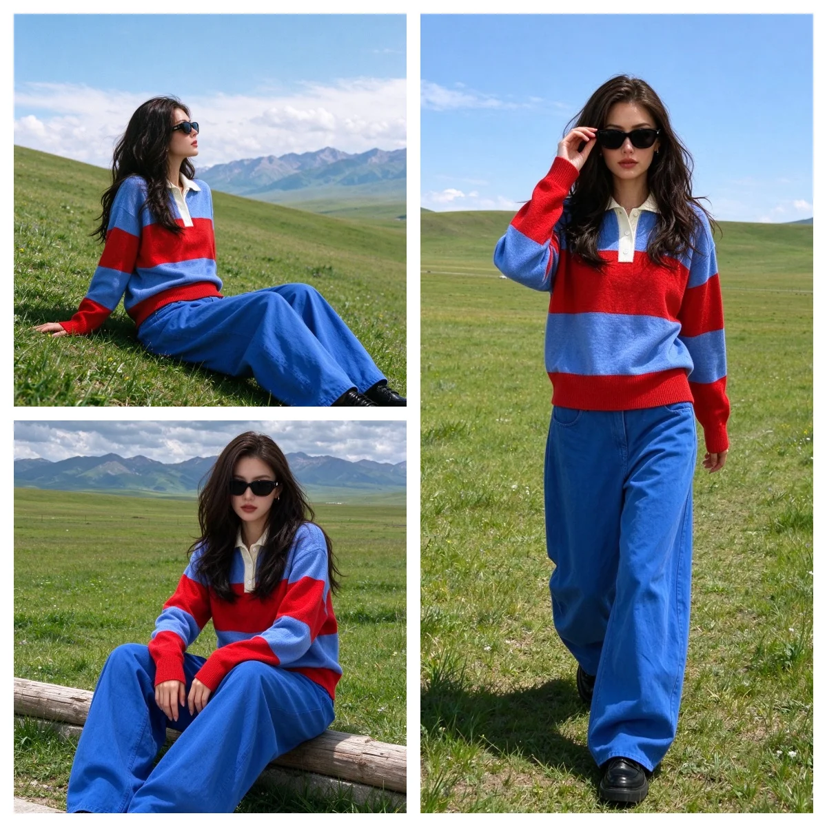 Guobioziy Women's Knit Sweater 2026 Early Autumn New Casual Fashion Versatile Long-Sleeve Striped Shoulder-Padded Polo Shirt