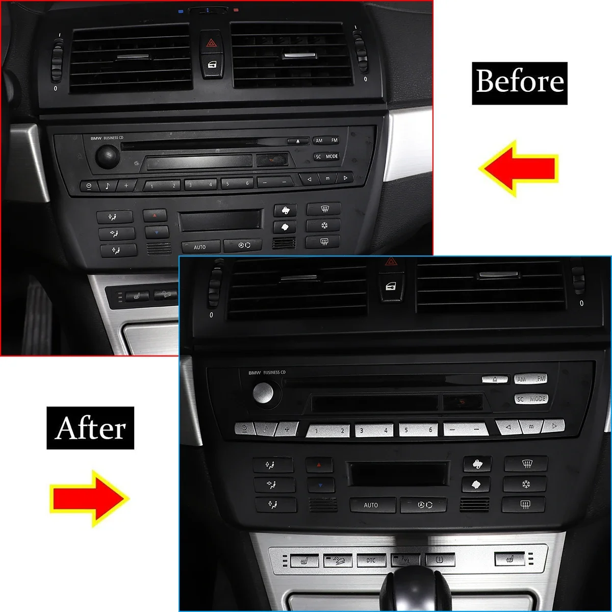 Alloy Car Headlight Switch Seat Heating Button Stickers For BMW X3 E83 2006-2010 Air Conditioning Button Patch Kit Accessories - view 5