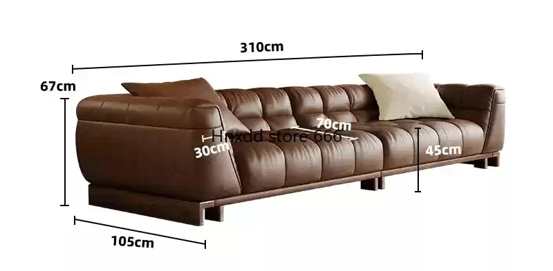 The first layer of cowhide pine retro straight row small apartment high foot marshmallow sofa