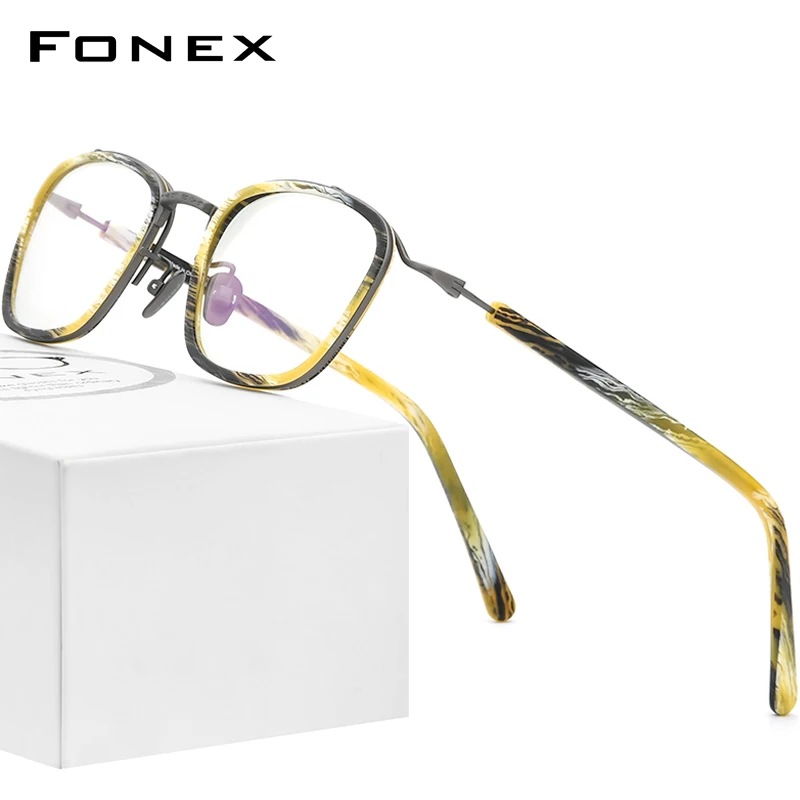 

FONEX Acetate Titanium Glasses Frame Men 2021 Vintage Retro Square Eyeglasses Women Eyewear F85665