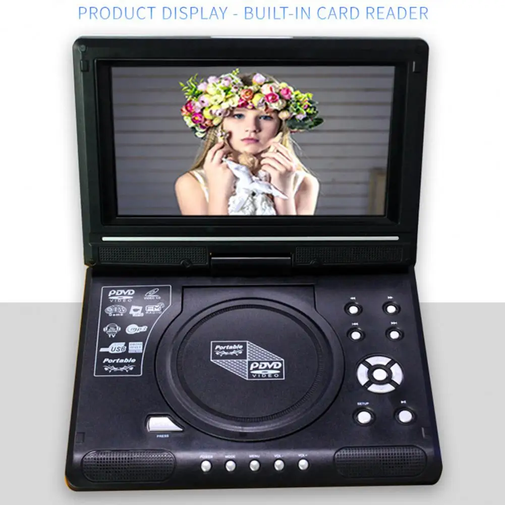 

9.8 Inches DVD Player TV Function Swivel Screen Car DVD Video Player FM Radio AV In/Out 3-in-1 Card Reader Mobile DVD Player