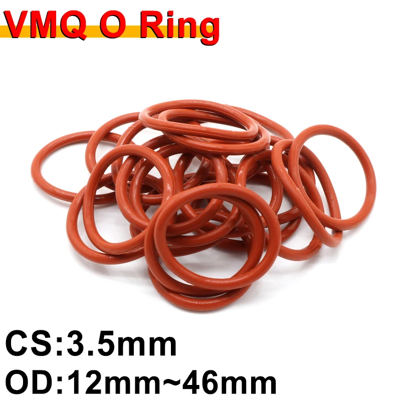 10pcs Red Silicone O Ring Gasket Thickness CS 3.5mm OD 12 ~46mm Food Grade Waterproof Washer Rubber Insulate Round O Shape Seal