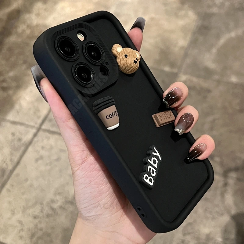 A 16 26 36 56 Cute 3D Bear Coffee Cartoon Silicone Case For Samsung Galaxy A16 A26 A36 A56 A06 Soft Matte Cover S24 Fe S25 Plus - náhled 2