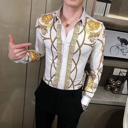 Imagen 2 del producto Camisas estampadas de manga larga para hombre, ropa de estilo británico, versión coreana, primavera y otoño, 2024