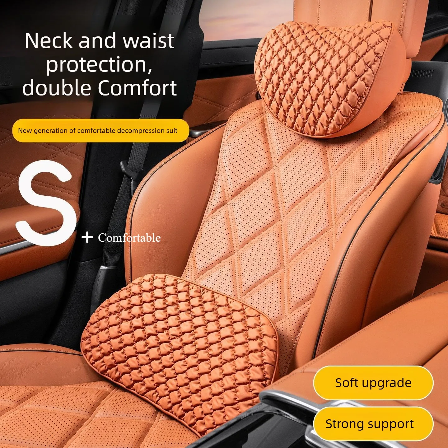 

Luxury Leather Car Neck Pillow Car Lumbar Pillow Memory Foam Car Headrest and Lumbar Support Seat Accessories Auto Seat Pillows