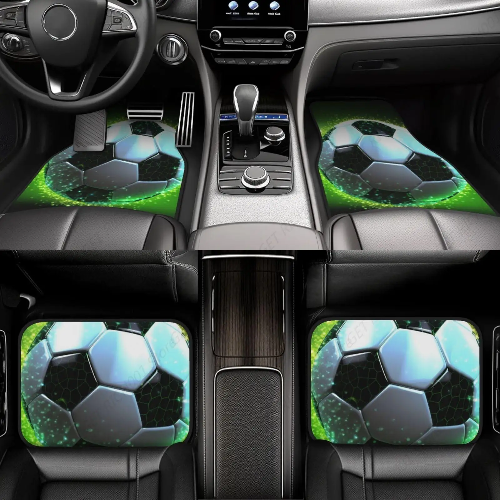 Car Floor Mats Carpet Waterproof Cool Soccer Ball Car Mat Non-Slip Car Front Rear Floor Foot Mats Full Set of 4 Pieces Universal