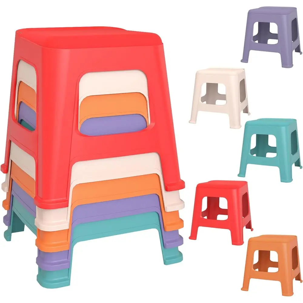 5 Pack Stackable Classroom Stools, 12.9 Height Colorful Nesting Plastic Stool, Portable Back Chairs Flexible Seating for Classro