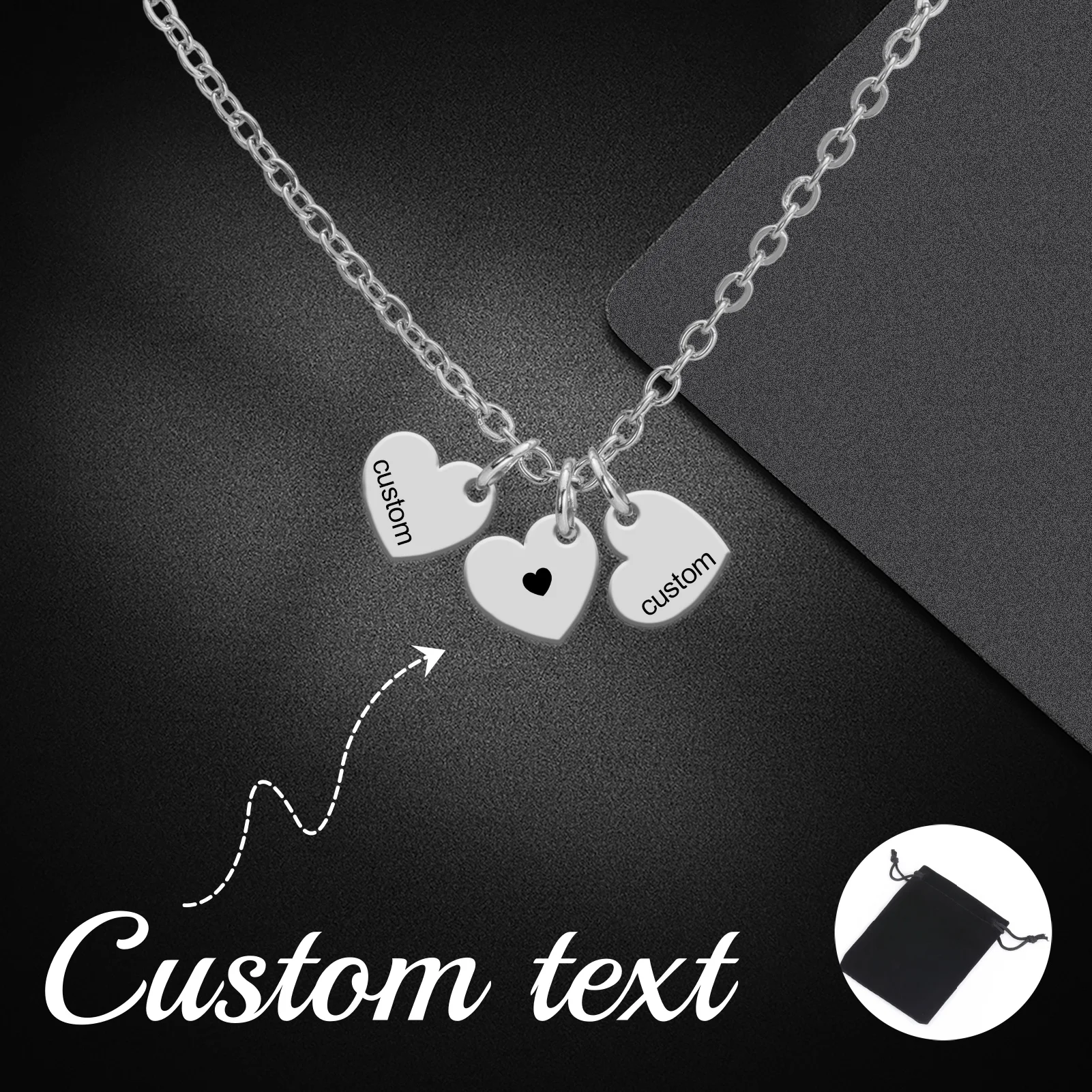 Customized Name Date 1-3 Heart Pendant Necklace Stainless Steel Personalized Carving Name Couple Heart Necklace Fashion Jewelry