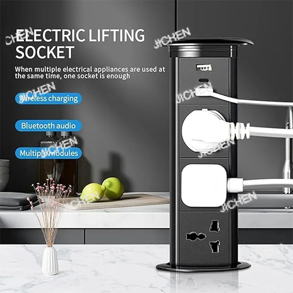 pop-up socket, electric lifting embedded power socket with USB/Type-C port/Bluetooth speaker, suitable for office desks