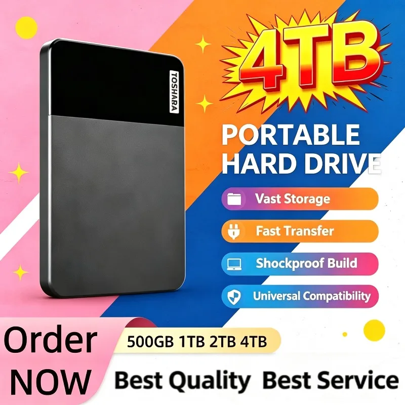 Portable Encrypted External Hard Drive High Capacity 500GB 1TB 2TB 4TB USB 3.0 Office File Backup Hard Disk For Desktop, Laptop