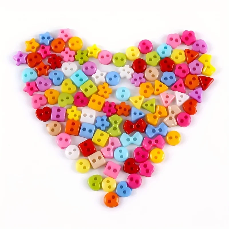 Mini Plastic Buttons for Dolls and Soft Toys Clothes, Assorted Colours and Designs, 3mm, 4mm, 5mm, 6mm, 100Pcs