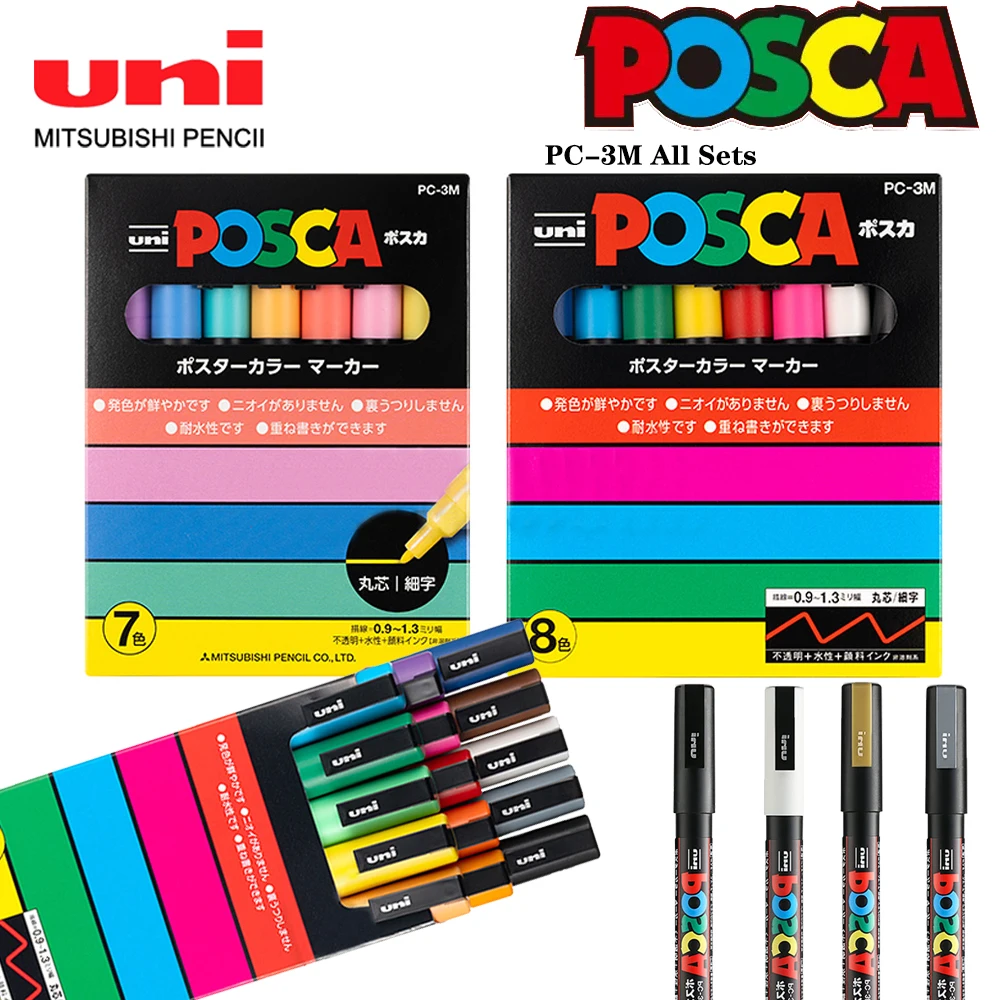 

UNI POSCA Marker Pen Full Set PC-3M Advertising Poster Graffiti Note Pen Painting Hand-painted Art Supplies Rotualdores Manga