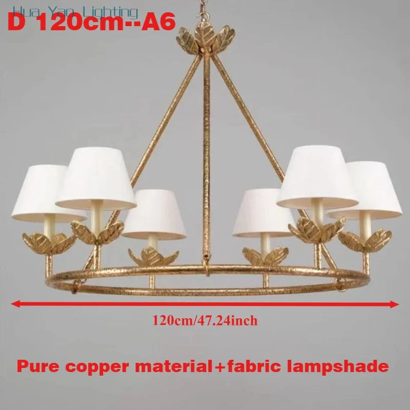 Luxury Copper Material Customized Fabric Gold Pendant Lamp 1.2m High-end Living Room Lobby Lighting Simple Lamp E14 Bulb 90~220V