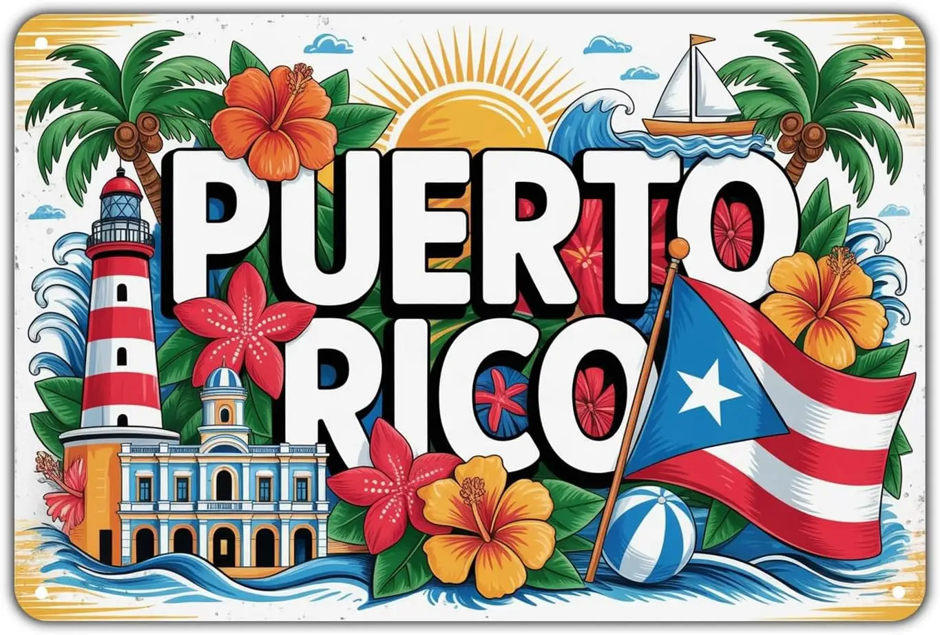 Puerto Rico Decor Puerto Rico tin sign Vintage Puerto Rico Travel Metal Sign Print Aesthetic for Garden Yard Bar Porch Home Bedr