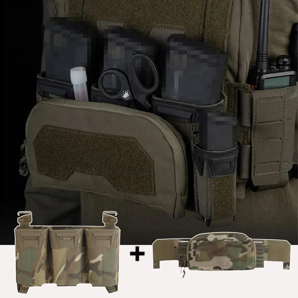 Tactical Magazine Pouch Set 3Panel MOLLE Storage System with Caliber 5.56 9MM Triple Mag Pouch Outer Layer Admin Bag for Hunting