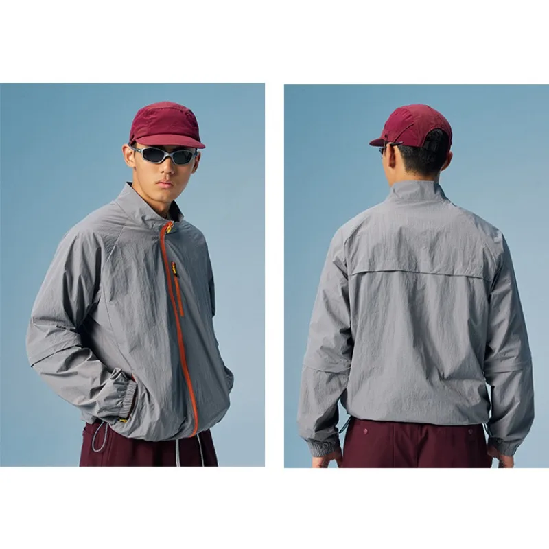 Unisex Lightweight Water-Repellent Outdoor Breathable Stand-Collar Zip-Up Windbreaker with Color-Block Design Hiking Urban Wear