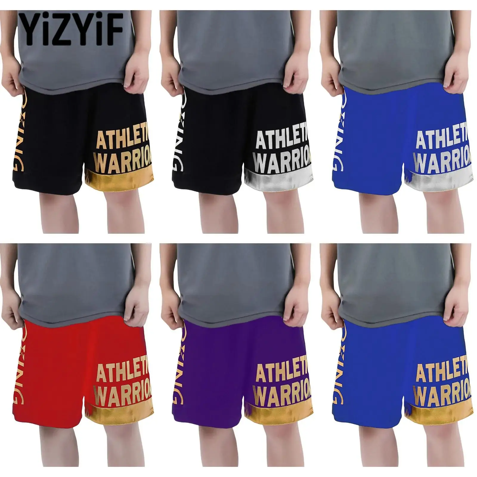 

Kids Boys Muay Thai Shorts Stretchy Boxing Shorts Metallic Wide Side Slit Shorts Bottoms for Gym Fight Kickboxing MMA Clothes
