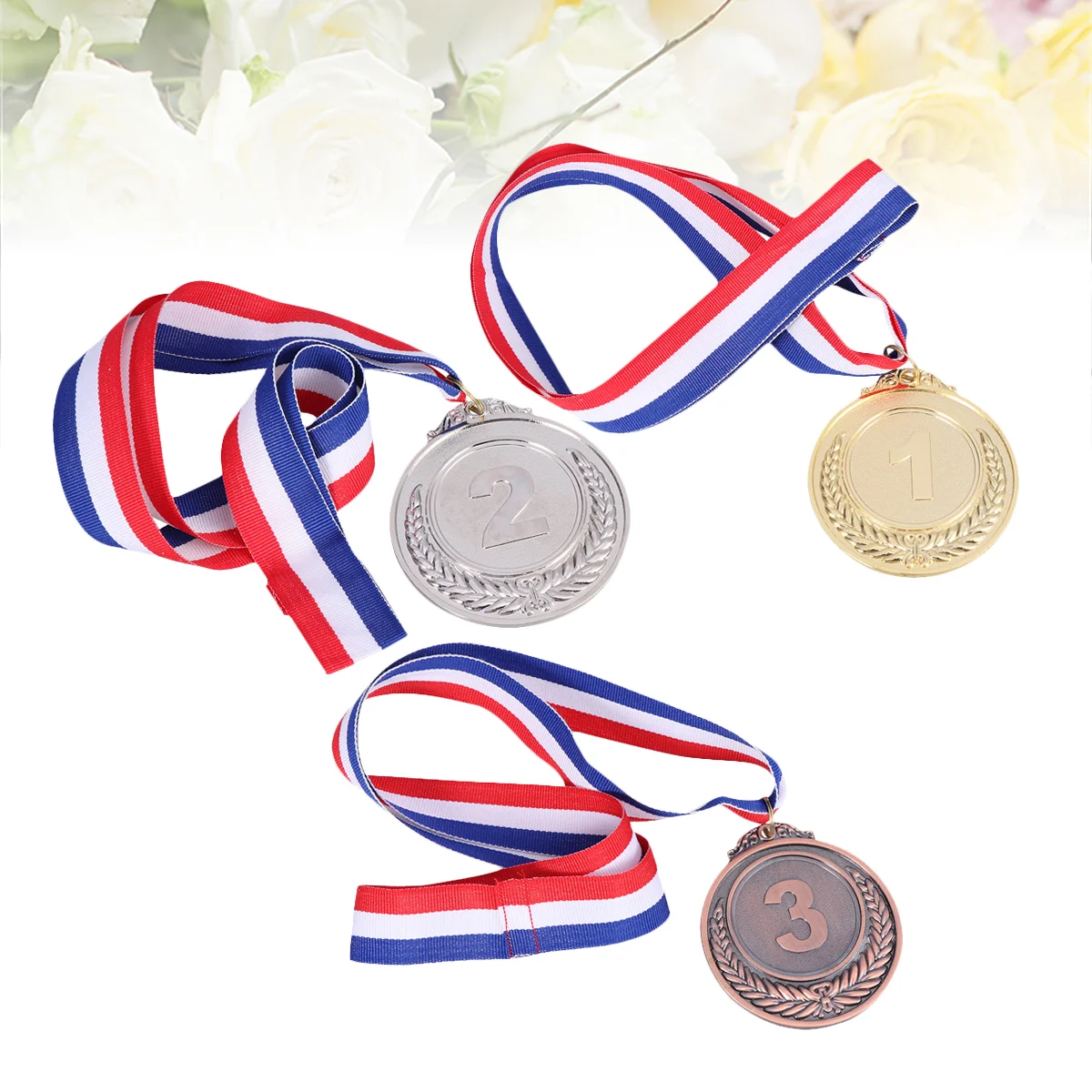 

3pcs Metal Award Medals with Neck Ribbon Wheats Winner Medal for Sports Games Competition (Golden, Silver, Bronze)