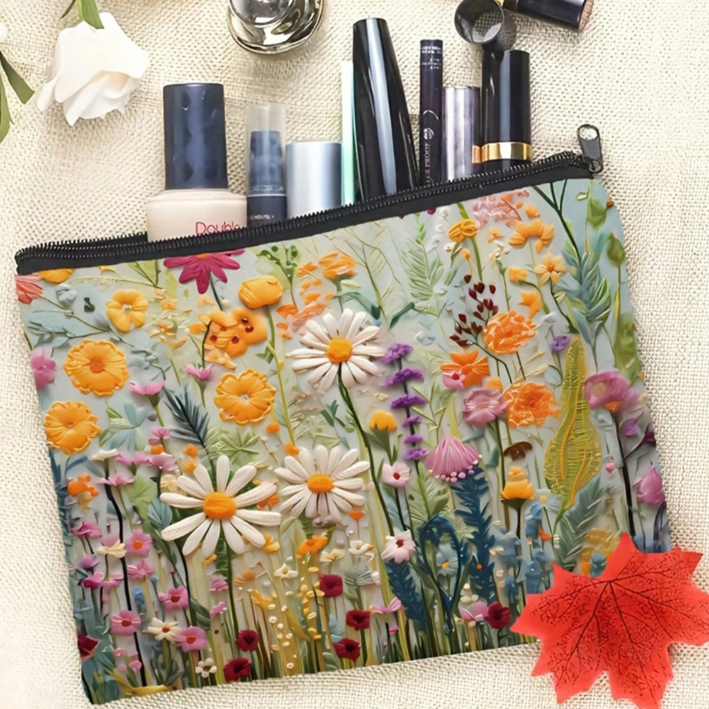 Large Capacity Cosmetic Storage Bag Floral Canvas Makeup Bag Doublesided Toiletries Organizer Travel Organizer Handbag Christma