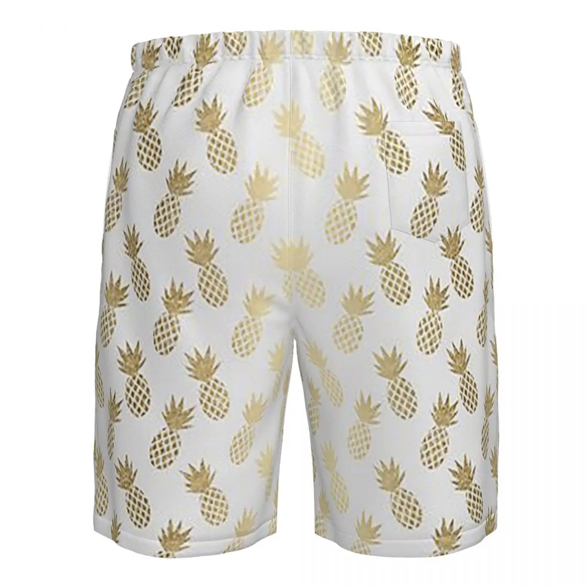 Celana Pendek Pantai Motif Nanas Emas, Celana Renang Kasual Cepat Kering untuk Pria Musim Panas