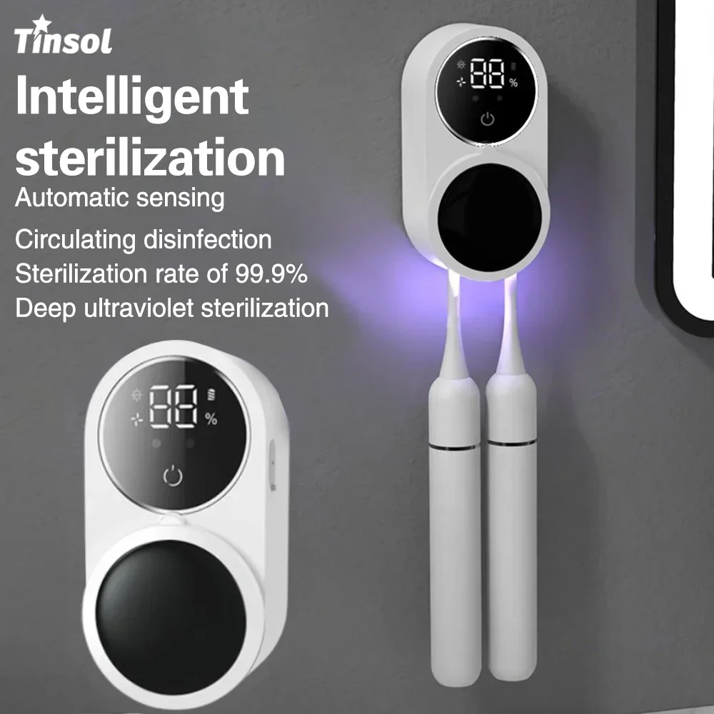 Esterilizador de Cepillos de Dientes Inteligente con Sensor Automático, Luz UVC y Pantalla Digital, Secado por Aire y Eliminación de Gérmenes para el Hogar