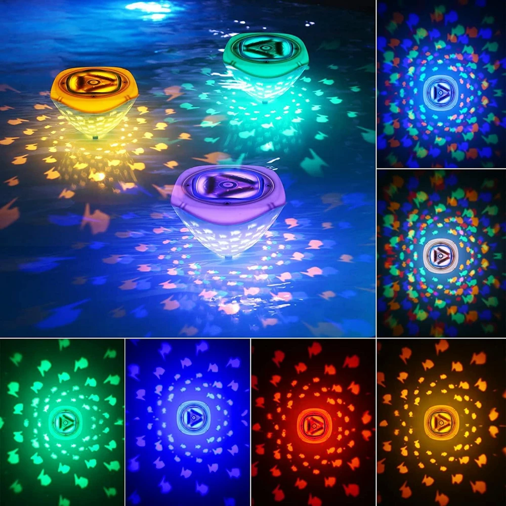 

4 Colors Floating Pool Lights Waterproof Colorful Fish Pattern Hot Tub Spa Lamp Submersible Pond Bathtub Projector Kids Gifts