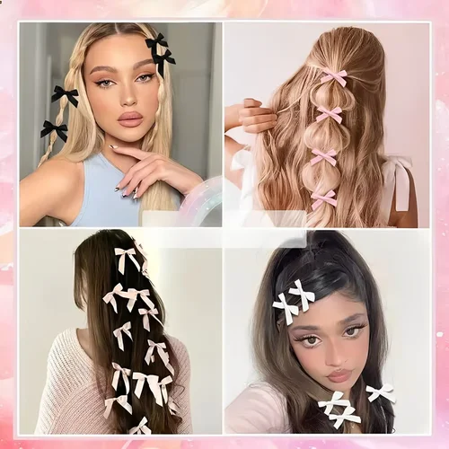 Imagen 2 del producto Mini lazo de Color sólido para niños, 5/6/8/10 Uds., con Clip para el pelo, cinta estilo Ballet para niñas, accesorios para el cabello trenzados, venta al por mayor