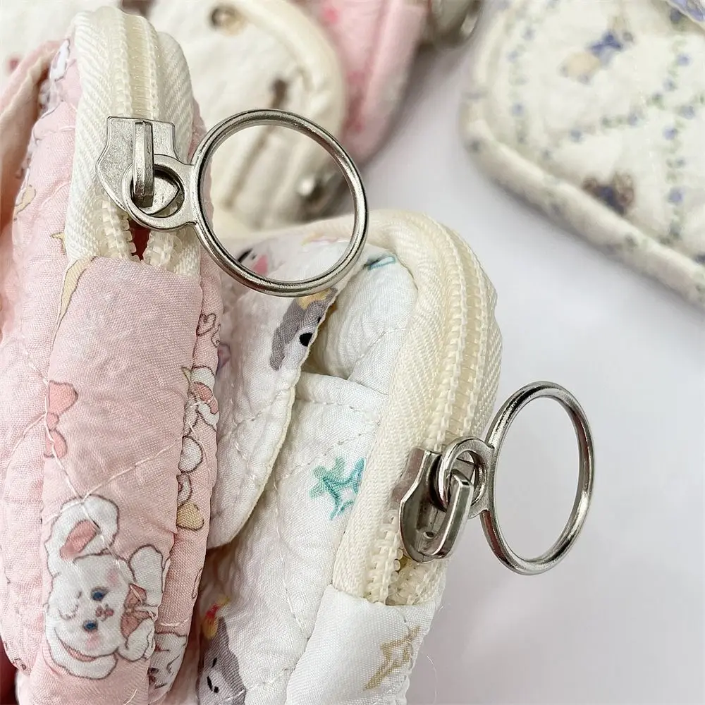 New Portable Cartoon Floral Coin Purse Multifunctional Key Coin Purse Cute Quilted Storage Bag Quilted ID Holder Card Bags