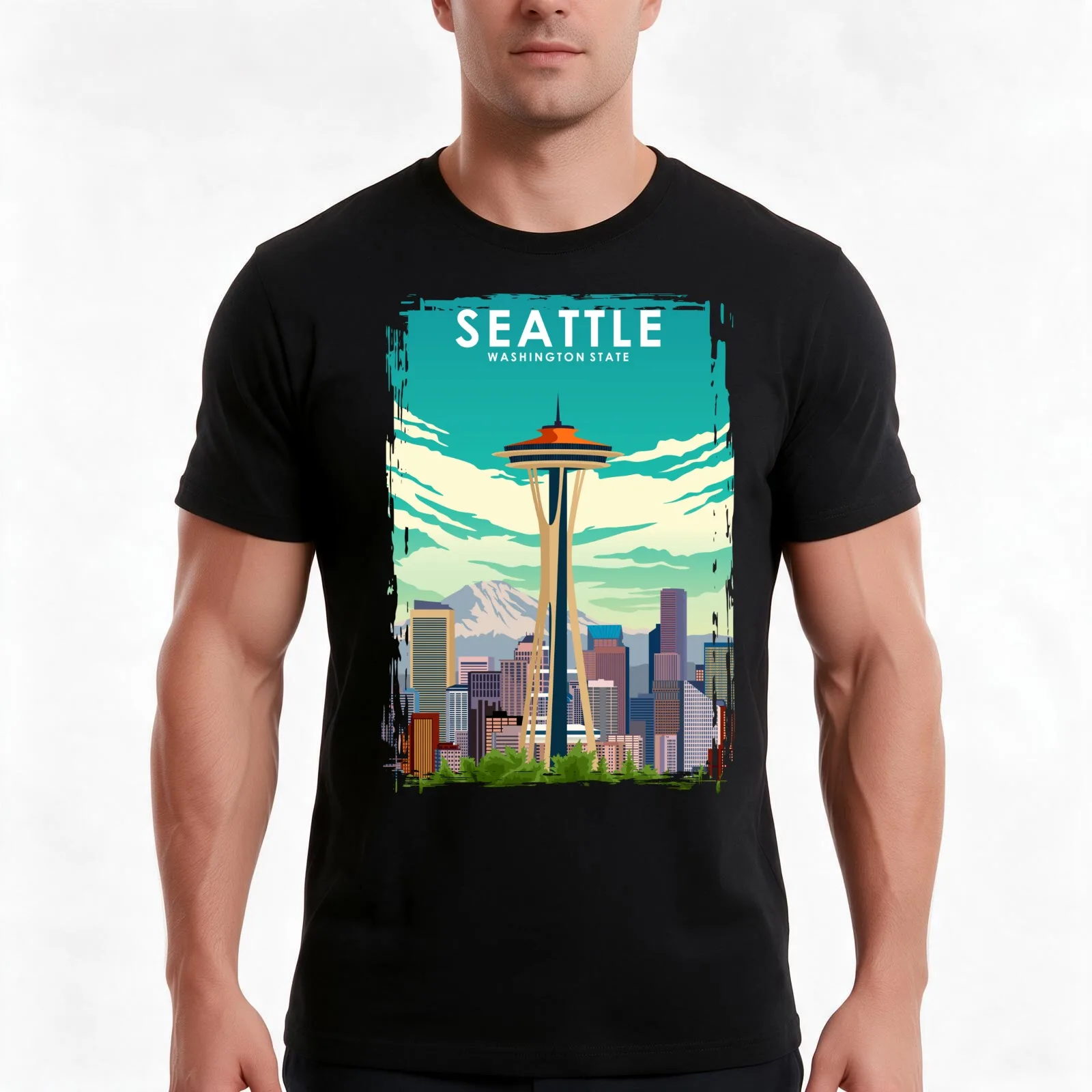 Seattle Washington State Travel Poster T-Shirt Summer Casual Cotton Tee Oversized Streetwear Tops Vintage Graphic Print