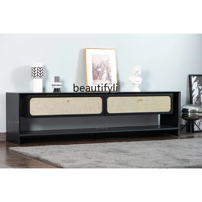 

zxqDesigner Solid Wood Indonesian Rattan TV Cabinet Southeast Asia Retro