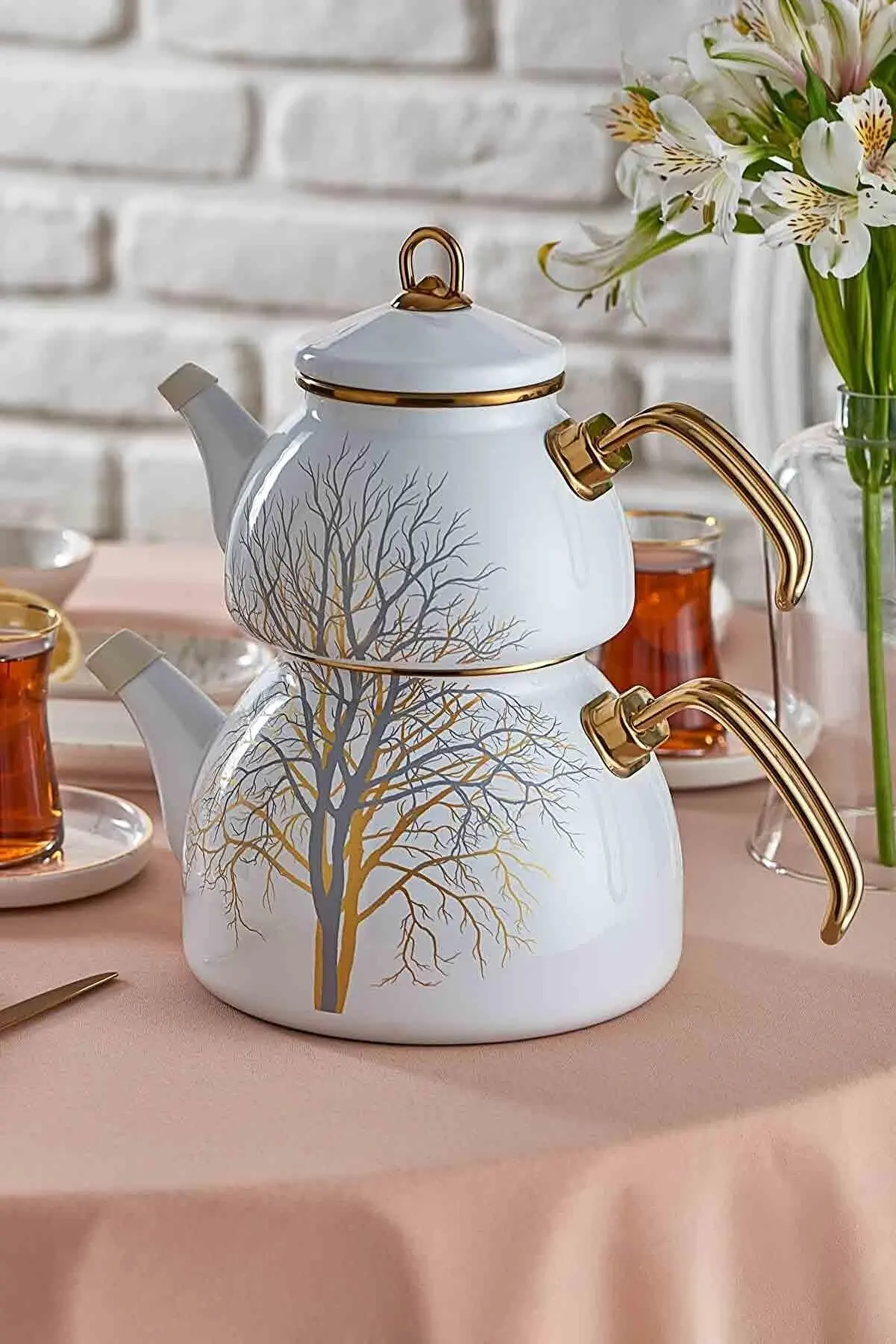 Modern White Enamel Non Stick Fireproof Teapot Set Heat Resistant Stainless Tea infeld Kettle Handmade Teapot With Handle