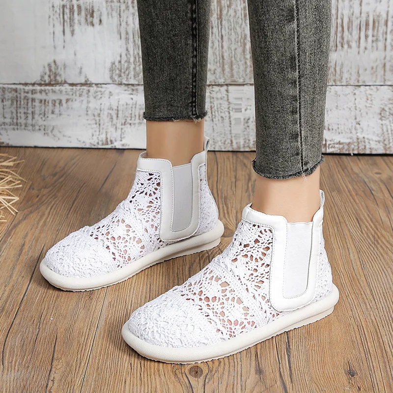 

Лидер продаж 2025, новая удобная модная женская летняя обувь с дышащей сеткой, кружевная прогулочная неглубокая новая однотонная нескользящая повседневная обувь