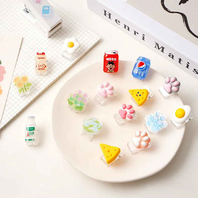 4 Pcs Creative cartoon Resin Mini Clip Set /Animal Fruits Cute Paper Clips / Small Craft Photo Pegs Kawaii Stationery