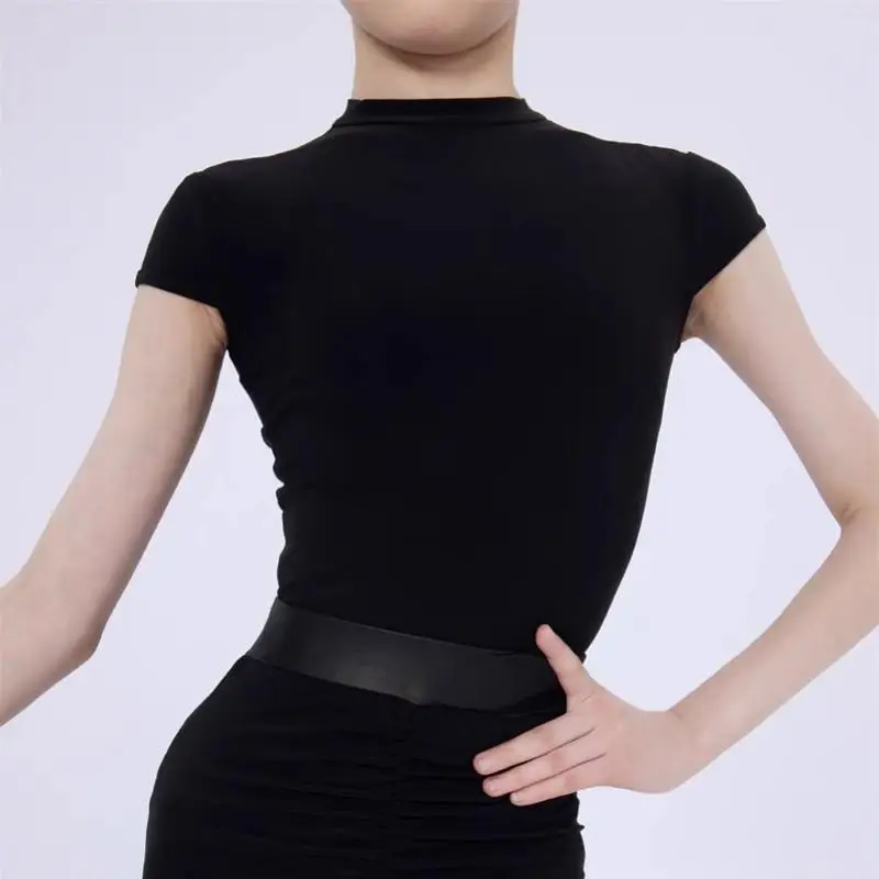 بدلة رقص لاتينية مخصصة للفتيات بأكمام قصيرة ملابس ممارسة راقية مجموعة تنورة على شكل هيكل السمكة زي الأداء