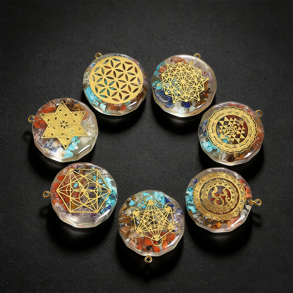 Orgonite Pendant with Mixed Crystals and Sacred Geometry Symbol for Chakra Healing Meditation Reiki Jewelry Supply Wholesale