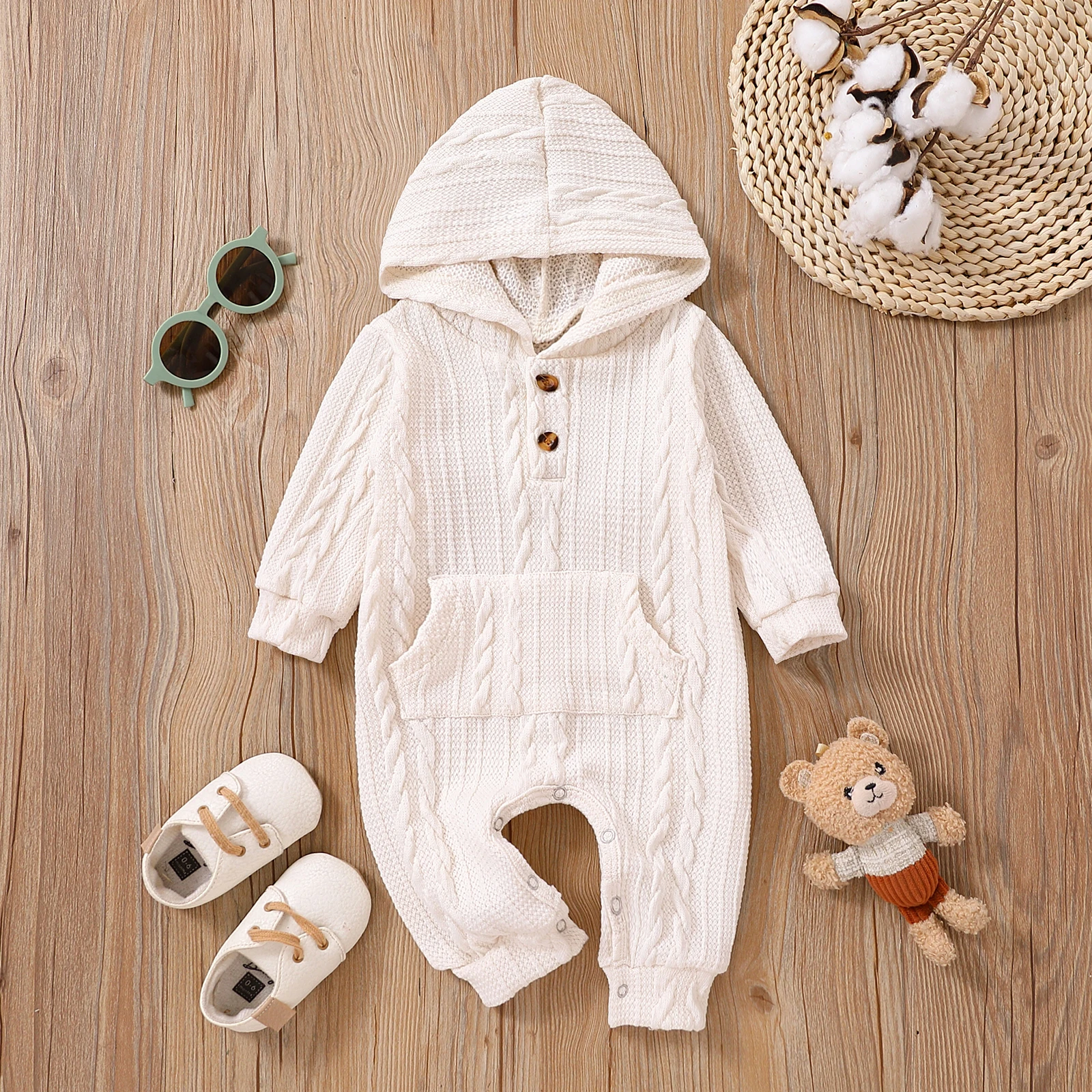 Spring, Autumn And Winter Festival Boys And Girls Infant Long-sleeved Korean Lively Hugh Knitted Solid Color Baby Romper