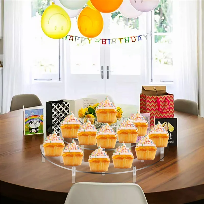 

Premium 4 Piece 3 Tier Clear Cupcake Stand Holder Half Moon Cupcake Stand Acrylic Risers Display Stand